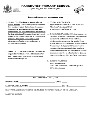 Horse lease agreement with option to purchase - PARKHURST PRIMARY SCHOOL Great oaks from little acorns will grow otice to arents 11 NOVEMBER 2013 1