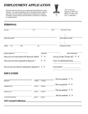 EMPLOYMENT APPLICATION - Sojourner Recovery