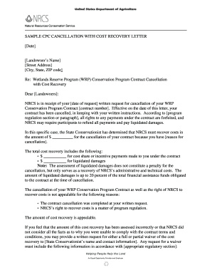 SAMPLE CPC CANCELLATION WITH COST RECOVERY LETTER - USDA