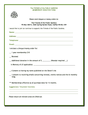 The FRIENDS of the PUBLIC GARDENS MEMBERSHIP DONATION FORM