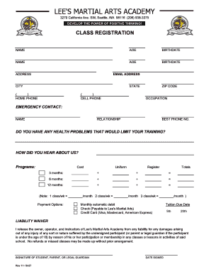 Fillable Online CLASS REGISTRATION - West Seattle Fax Email Print ...