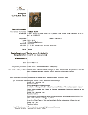 Europass Curriculum Vitae - Muzeul Olteniei