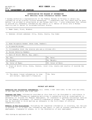 US Federal NCIC Check Authorization Form
