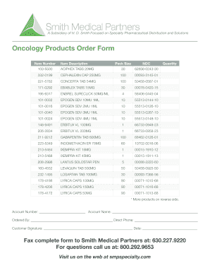 Oncology Products Order Form