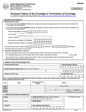 Texas Employer Notice of No Coverage or Termination of Coverage