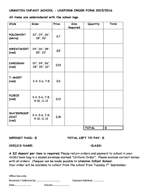 Formal letter format in afrikaans - URMSTON INFANT SCHOOL - UNIFORM ORDER FORM 20152016 All - urmstoninfants co