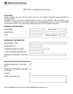 APC Waive Application Form - bBetasciencepressb Publishing