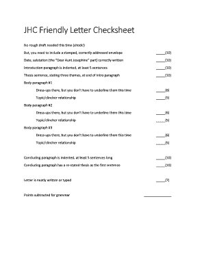 JHC Friendly Letter Checksheet - Writing Home - writinghome