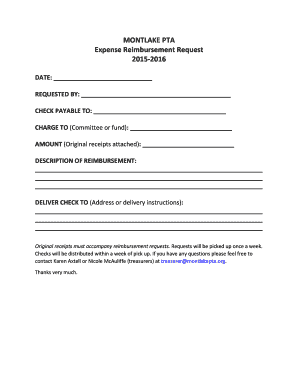 Reimbursement form template - PTA Expense Reimbursement Form 15-16docx - montlakees seattleschools