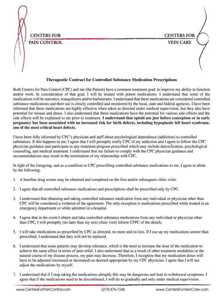 Fillable Online Therapeutic Contract for Controlled Substance ...