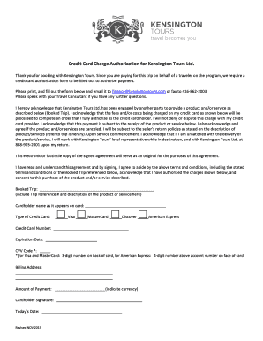 Credit Card Charge Authorization for Kensington Tours Ltd