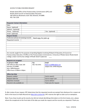 ACCESS TO PUBLIC RECORDS REQUEST Rhode Island Office of