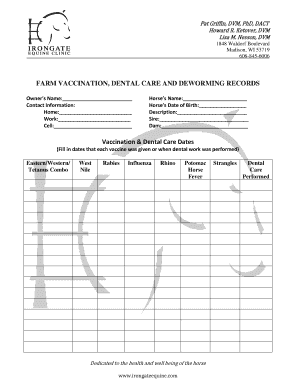 Vaccination, Dental, and Deworming Chart - Irongate Equine Clinic