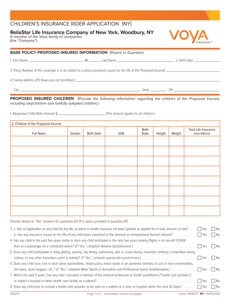 Fillable Online Childrens Insurance Rider Application ...