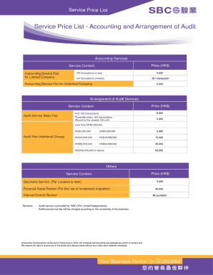 accounting services price list