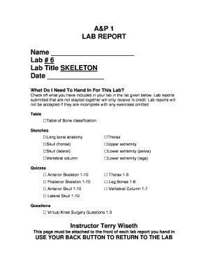 Family newsletter ideas - AP 1 LAB REPORT Name Lab Title SKELETON Date - biologyonline