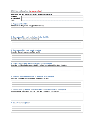 Daily sales record sheet - STSM Report Template for the grantee Reference SHORT