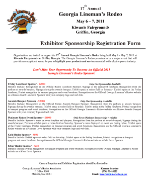 th 17 Annual Georgia Linemans Rodeo May 6 7, 2011 Kiwanis Fairgrounds Griffin, Georgia Exhibitor Sponsorship Registration Form th Organizations are invited to support the 17 Annual Georgia Linemans Rodeo being held May 6 May 7, 2011 at