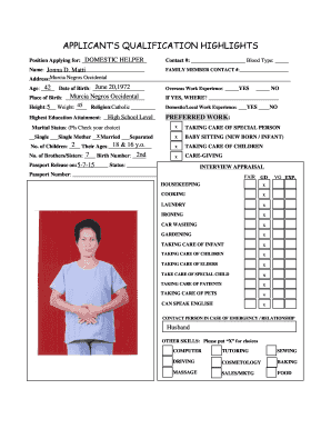 Domestic Helper Application Form