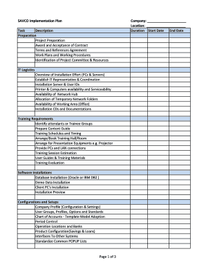 Implementation plan template excel - SAVCO Implementation Plan Company Location Task