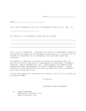 Letter of reprimand example - This letter documents your use of emergency leave on the - kvrs