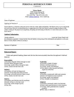 Fillable Online vranch PERSONAL REFERENCE FORM - bvranchbborgb Fax ...