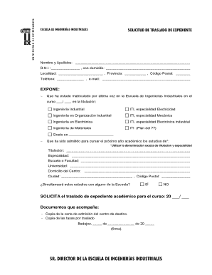 ESCUELA DE INGENIERAS INDUSTRIALES SOLICITUD DE TRASLADO