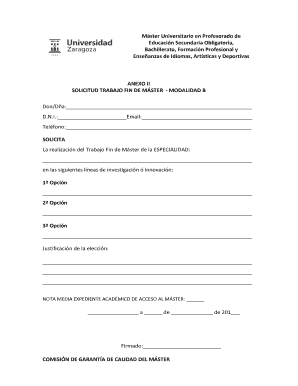 Master's Thesis Work Request Form