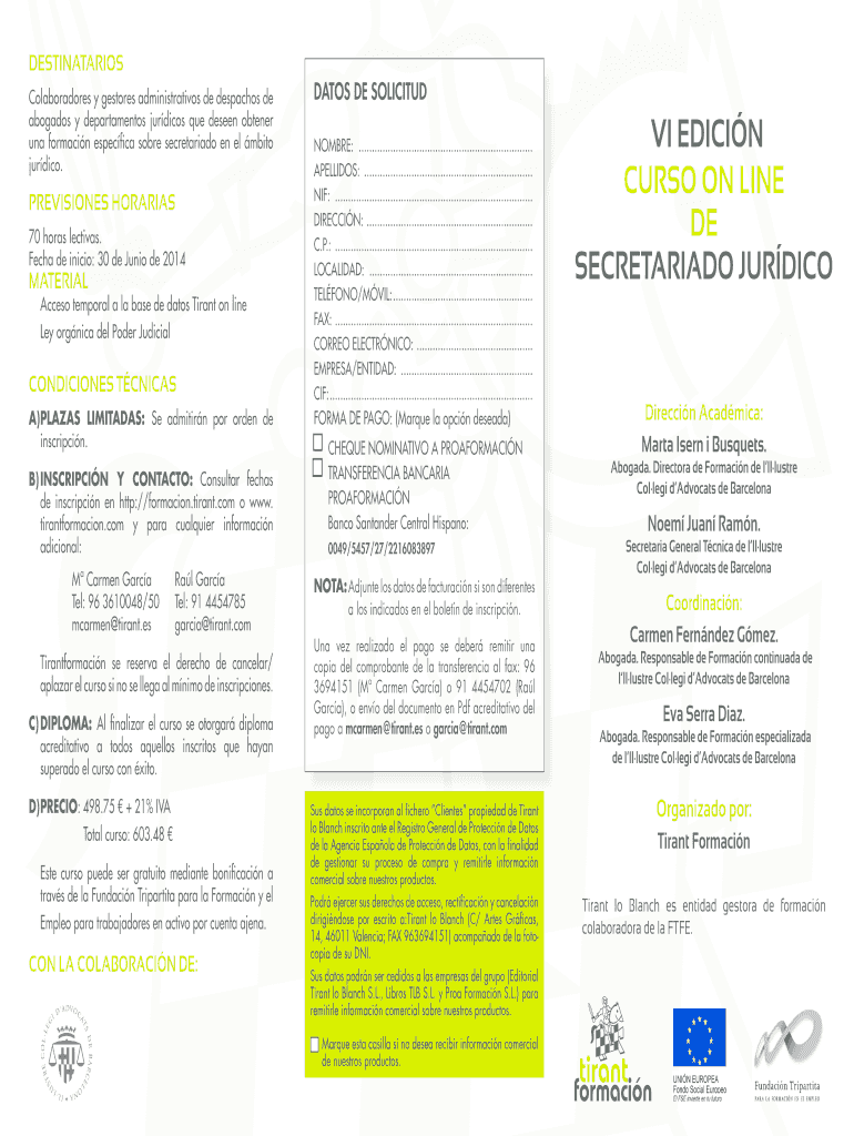 DESTINATARIOS DATOS DE SOLICITUD VI EDICIN CURSO ON LINE Vista previa en la página 1