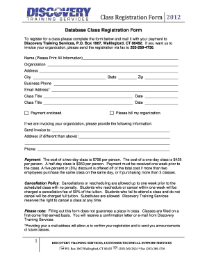 Class Registration Form - Discovery Training