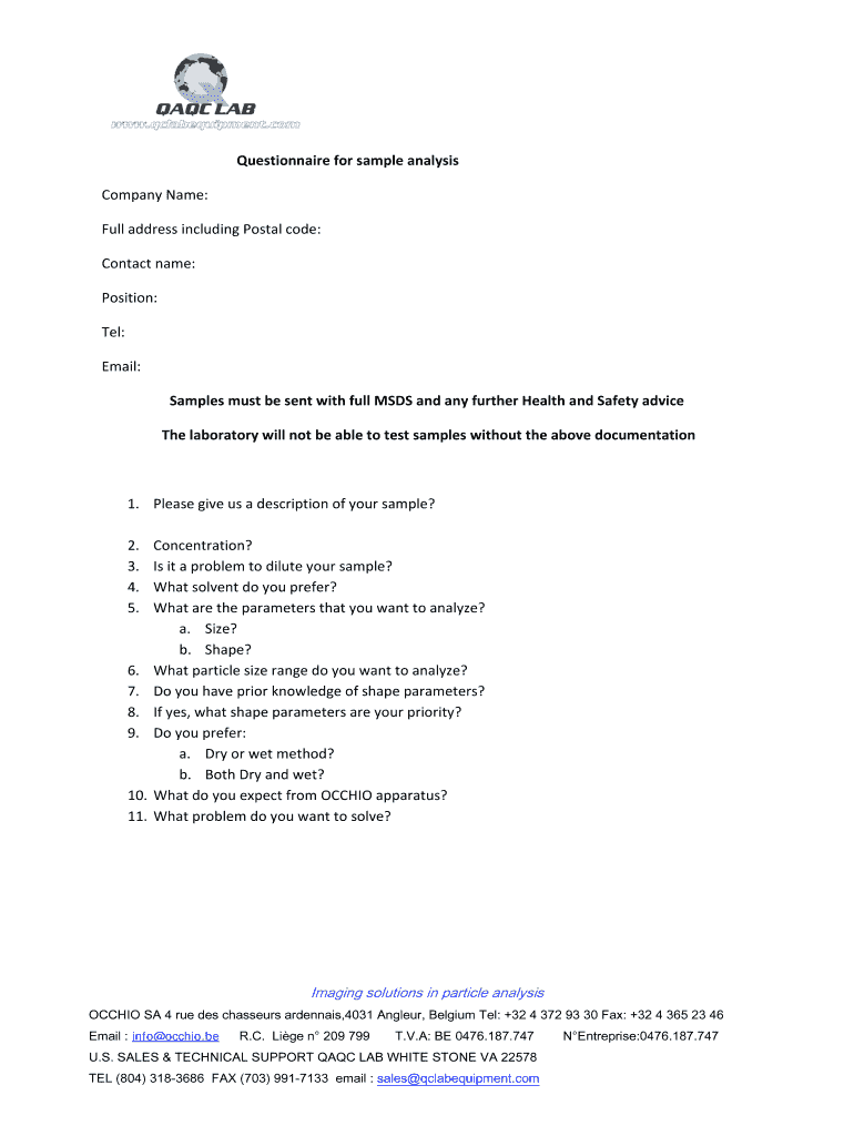 Fillable Online Sample submission form - QAQC Labs Fax Email Print ...