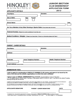 CLUB MEMBERSHIP APPLICATION FORM