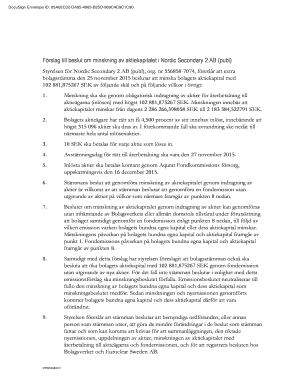 DocuSign Envelope ID: 05A02C32DA854963B25D969C4C9C1C90 Frslag till beslut om minskning av aktiekapitalet i Nordic Secondary 2 AB (publ) Styrelsen fr Nordic Secondary 2 AB (publ), org