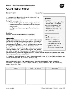 WHATS HIDDEN INSIDE - STUDENT SECTION Hands-on activity guide for 3-5 grade students about robotic exploration