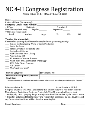 2016 Congress Registration Form - bunionbbcesbbncsubbedub - union ces ncsu