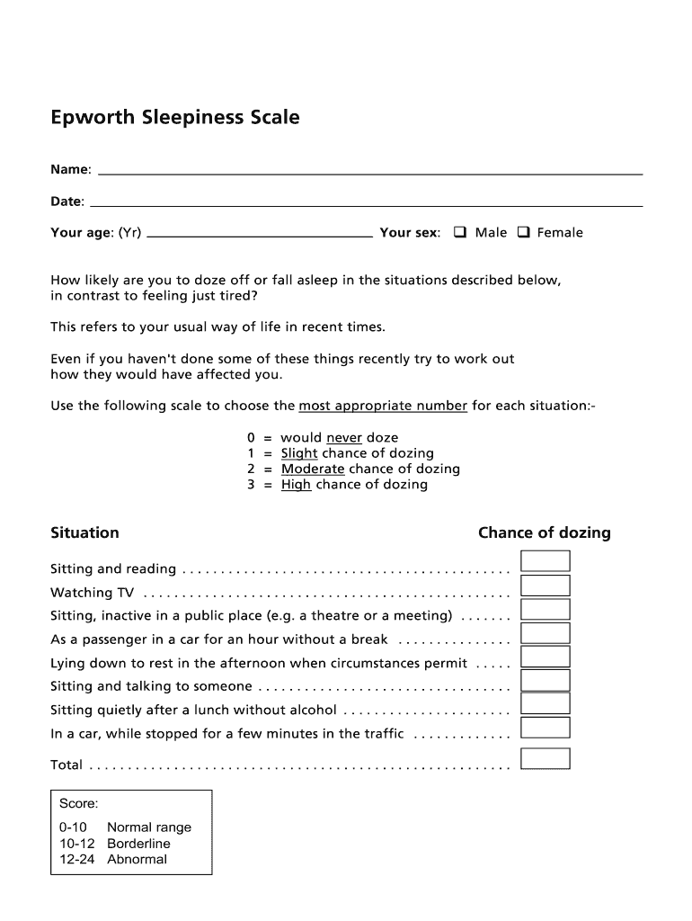 Epworth Scale Form Fill Online, Printable, Fillable, Blank pdfFiller