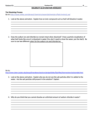 SOLUBILITY SATURATION WEBQUEST The Dissolving Process