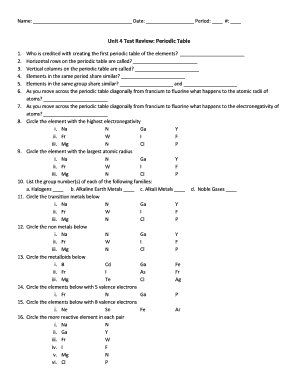 Unit 4 Test Review Periodic Table - PlantLecturescom