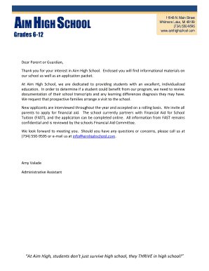 Cover letter for high school admission