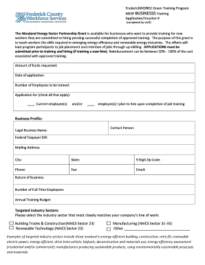 Training plan template excel - Green Training Program MESP BUSINESSS Training Application/Voucher # (completed by staff) The Maryland Energy Sector Partnership Grant is available for businesses who want to provide training for new workers they are committed to hiring