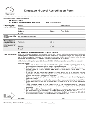 Dressage H-Level Accreditation Form - dressagewa