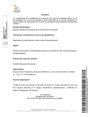 ANUNCIO Tramitacin procedimiento y forma de adjudicacin