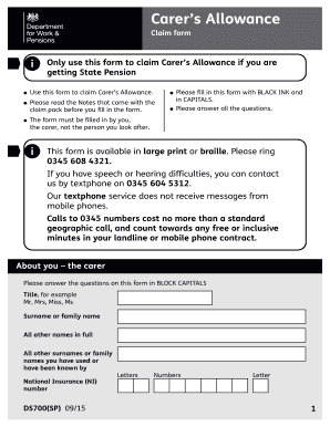 Carers allowance form - If you get a State Pension Carer39s Allowance claim bformb - Govuk