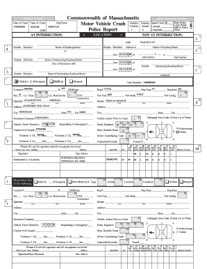 Commonwealth of Massachusetts Number Motor Vehicle Crash Vehicles 1 Police Report Police Use Only Date of Crash Time of Crash 03/25/2016 NEWTON 02:27:00 24HR AT INTERSECTION: 1 4 2 3 3 RMV Document Number Number Speed Limit 25 Injured