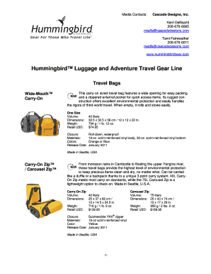 Hummingbird Luggage and Adventure Travel Gear Line