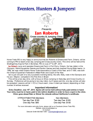 Ian Roberts Clinic Entry Form - Horse Trials PEI - horsetrialspei