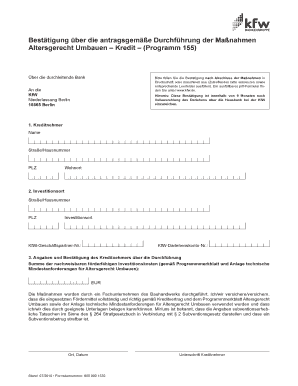 Zurcksetzen Besttigung ber die antragsgeme Durchfhrung der Manahmen Altersgerecht Umbauen Kredit (Programm 155) ber die durchleitende Bank Bitte fllen Sie die Besttigung nach Abschluss der Manahmen in Druckschrift oder maschinell aus