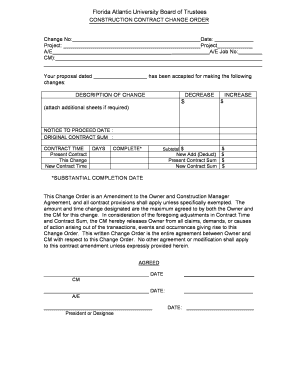 Change order forms - BContractb Change Order and Justification Forms - bFloridab Atlantic bb - fau