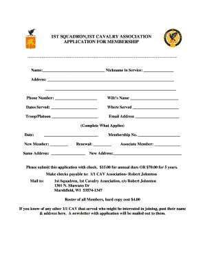 1ST SQUADRON1ST CAVALRY ASSOCIATION APPLICATION FOR