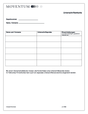 German Bank Signature Card